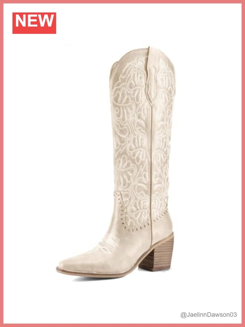 Embroidered Knee High Western Cowboy Boots Faux Leather Chunky Heel